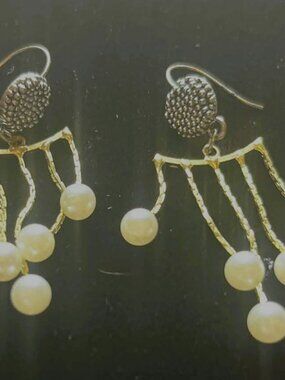 White Shell Pearl Earrings Handmade Dangle Elegant Gift